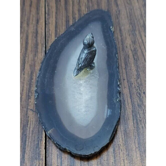 Miniature Metal Pewter Small Bird with Agate Stone Base - Picture 5 of 6